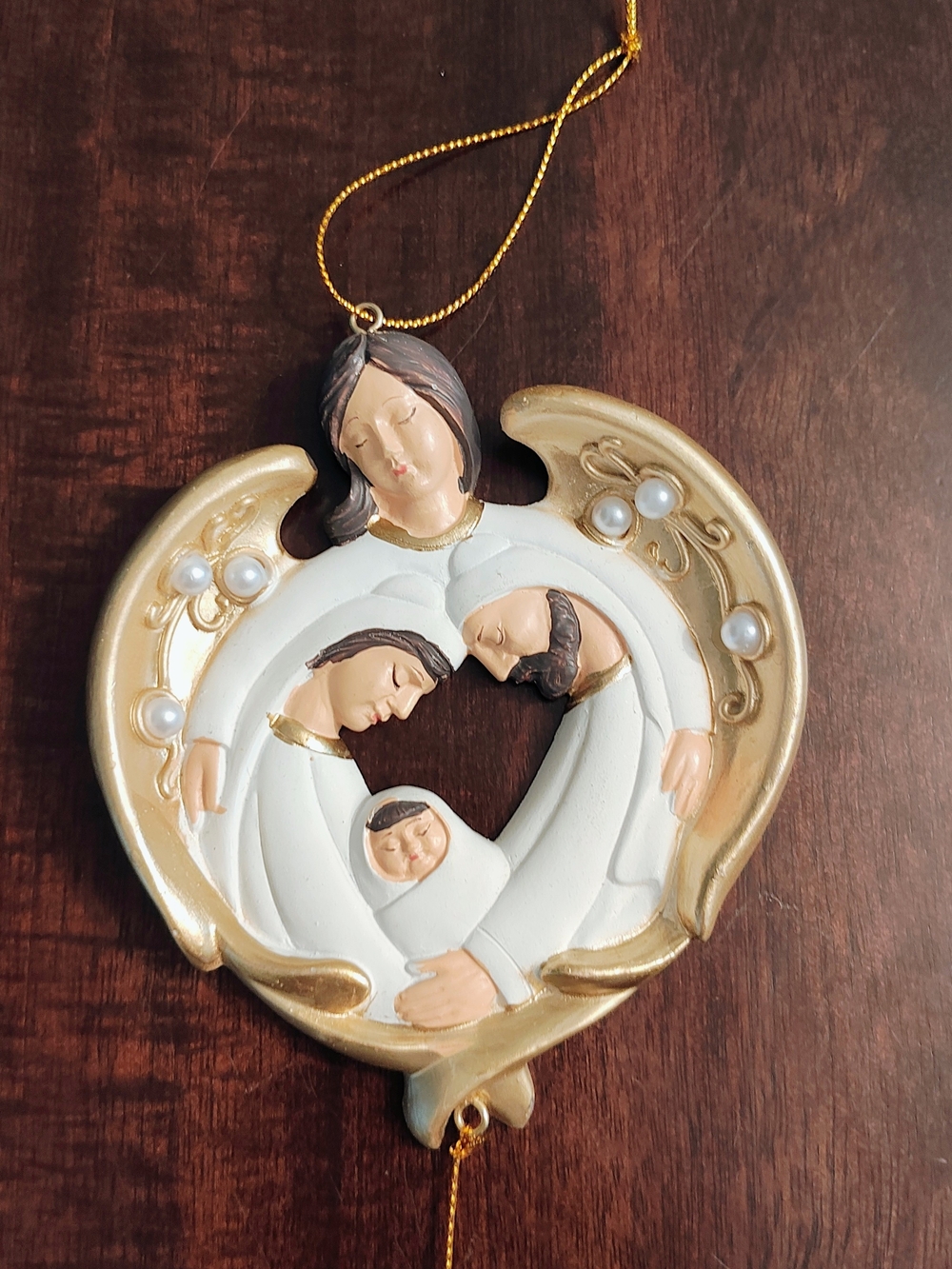 Gold and White Nativity Angel Ornament with Pearl Accents